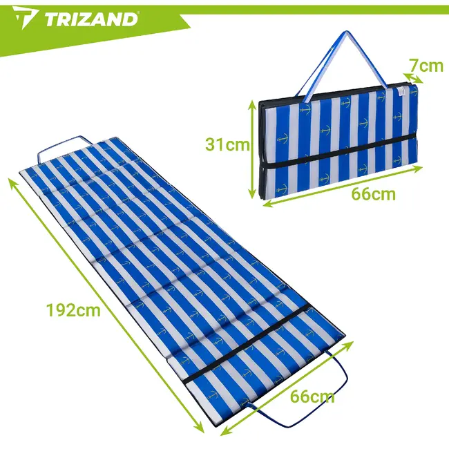 Trizand Opvouwbare strandmat XXL 192 x 66 x 1 cm waterbestendig voor strand camping en vakantie