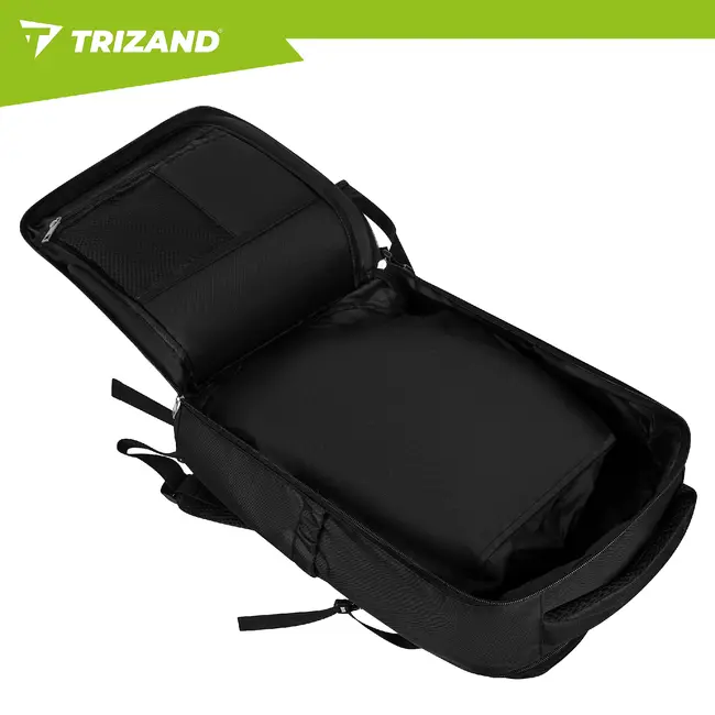 Trizand Zwarte reisrugzak 40 x 20 x 25 cm met 180° opening, USB-poort en kofferband voor handbagage