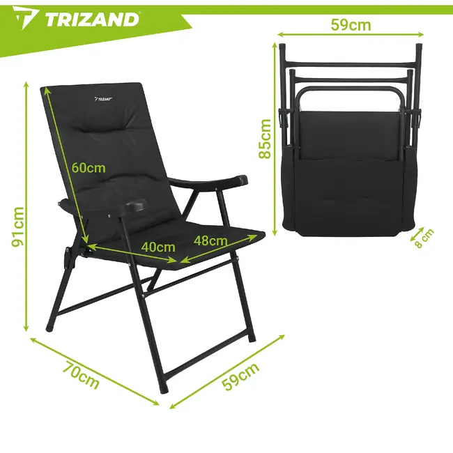 Trizand Set van 2 opvouwbare campingstoelen 59 x 70 x 91 cm met armleuningen en draagvermogen 100 kg