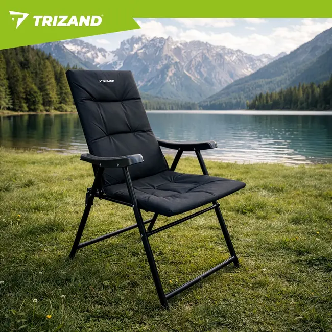 Trizand Inklapbare campingstoel zwart 59 x 70 x 91 cm voor camping tuin en outdoor gebruik
