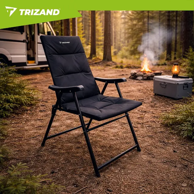 Trizand Inklapbare campingstoel zwart 59 x 70 x 91 cm voor camping tuin en outdoor gebruik