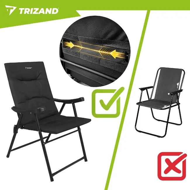 Trizand Inklapbare campingstoel zwart 59 x 70 x 91 cm voor camping tuin en outdoor gebruik