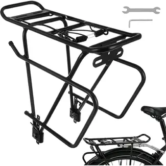 Trizand Zwarte aluminium fietsbagagedrager tot 25 kg voor 24-29 inch fietsen met schijfremmen