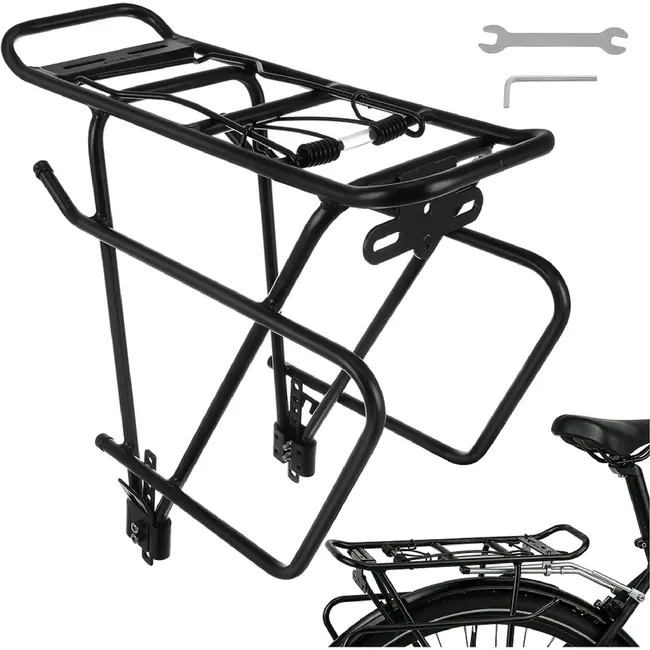 Trizand Zwarte aluminium fietsbagagedrager tot 25 kg voor 24-29 inch fietsen met schijfremmen