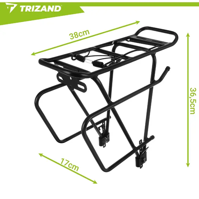 Trizand Zwarte aluminium fietsbagagedrager tot 25 kg voor 24-29 inch fietsen met schijfremmen