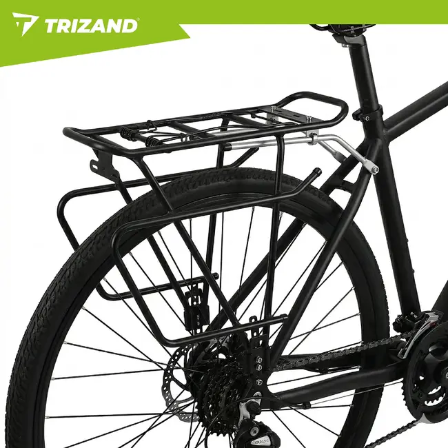 Trizand Zwarte aluminium fietsbagagedrager tot 25 kg voor 24-29 inch fietsen met schijfremmen