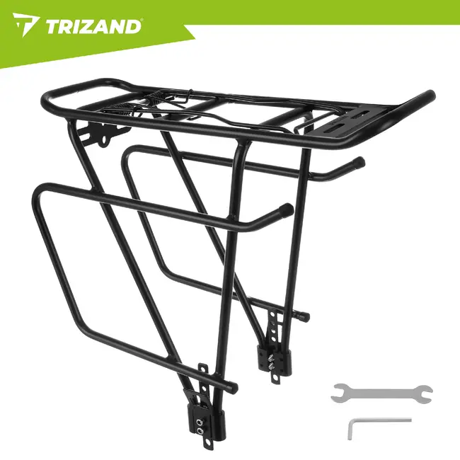 Trizand Zwarte aluminium fietsbagagedrager tot 25 kg voor 24-29 inch fietsen met schijfremmen