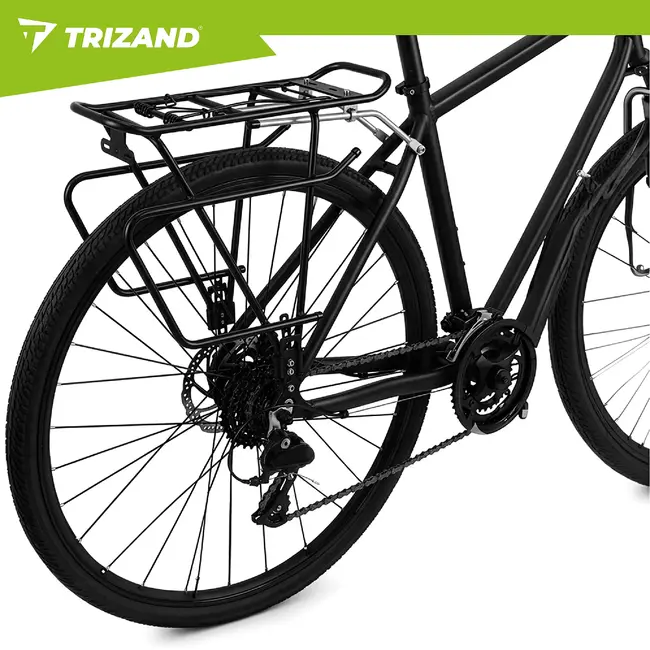 Trizand Zwarte aluminium fietsbagagedrager tot 25 kg voor 24-29 inch fietsen met schijfremmen