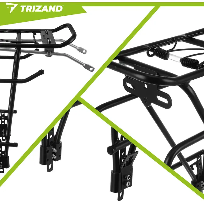 Trizand Zwarte aluminium fietsbagagedrager tot 25 kg voor 24-29 inch fietsen met schijfremmen