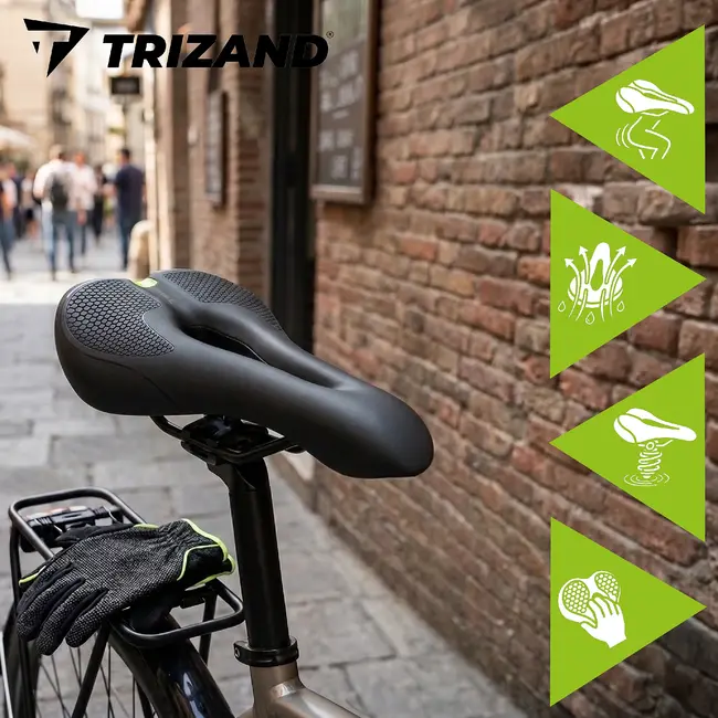 Trizand Comfortabel fietszadel 28 x 14 cm zwart met ergonomische vorm, ventilatie en demping voor stadsfiets