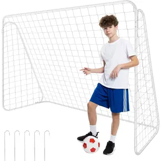 Trizand Metalen voetbalgoal 213 x 150 x 90 cm wit met net, haringen en montagekit voor training in de tuin