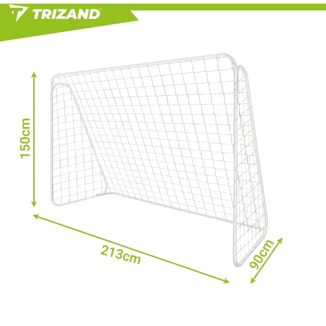 Trizand Metalen voetbalgoal 213 x 150 x 90 cm wit met net, haringen en montagekit voor training in de tuin