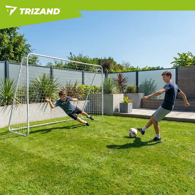 Trizand Metalen voetbalgoal 213 x 150 x 90 cm wit met net, haringen en montagekit voor training in de tuin