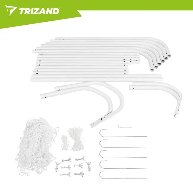 Trizand Metalen voetbalgoal 213 x 150 x 90 cm wit met net, haringen en montagekit voor training in de tuin