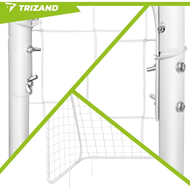 Trizand Metalen voetbalgoal 213 x 150 x 90 cm wit met net, haringen en montagekit voor training in de tuin