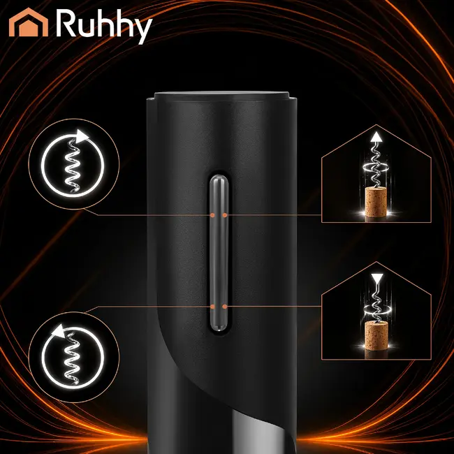 Ruhhy Automatische elektrische wijnopener 48 × 215 mm met USB-C kabel, wijnschenker, vacuümstop en foliesnijder