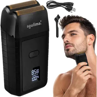 Soulima Compact baardscheerapparaat met 2 folies, 2 roestvrijstalen messen, LED-display, USB-C, IPX4 en lithium accu voor reizen