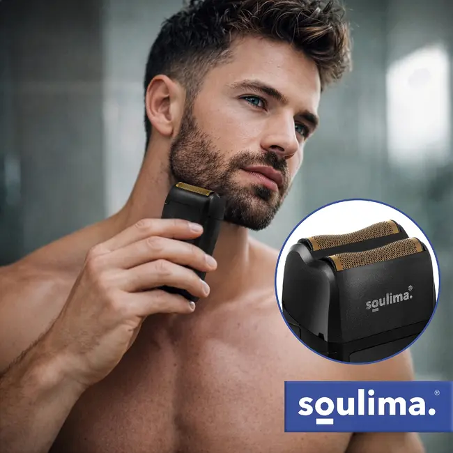 Soulima Compact baardscheerapparaat met 2 folies, 2 roestvrijstalen messen, LED-display, USB-C, IPX4 en lithium accu voor reizen