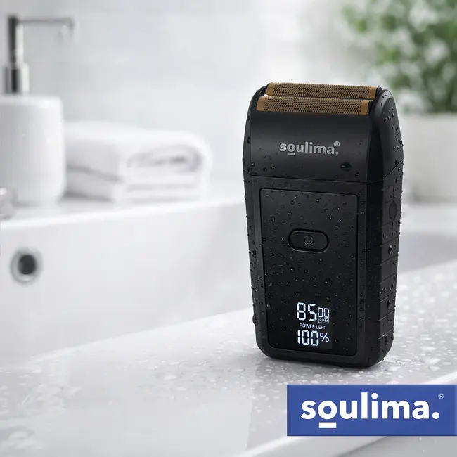 Soulima Compact baardscheerapparaat met 2 folies, 2 roestvrijstalen messen, LED-display, USB-C, IPX4 en lithium accu voor reizen
