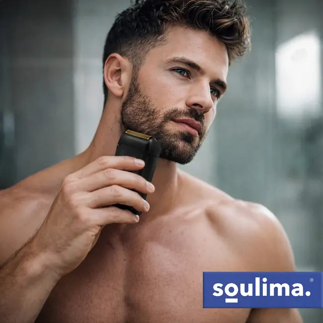 Soulima Compact baardscheerapparaat met 2 folies, 2 roestvrijstalen messen, LED-display, USB-C, IPX4 en lithium accu voor reizen