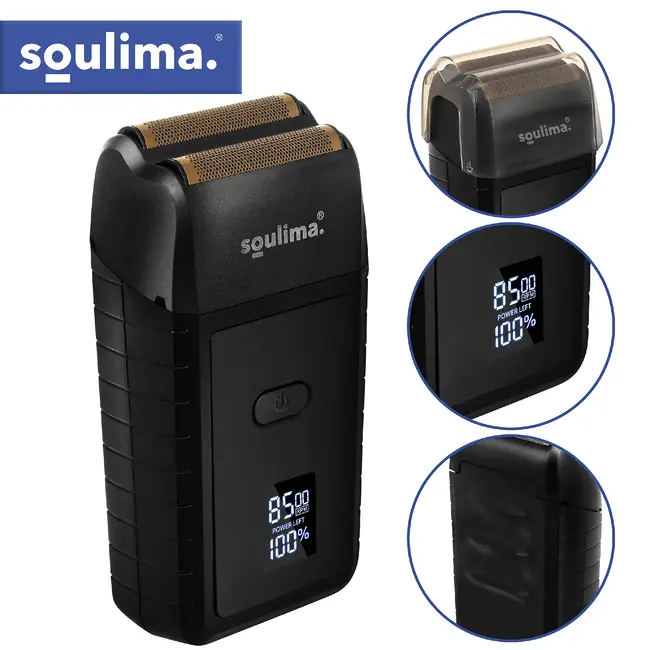 Soulima Compact baardscheerapparaat met 2 folies, 2 roestvrijstalen messen, LED-display, USB-C, IPX4 en lithium accu voor reizen