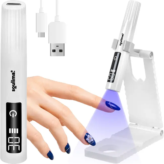 Soulima Draagbare UV LED nagellamp 3 W met 30 en 60 seconden standen, LCD-display, USB-C en houder voor hybride lak