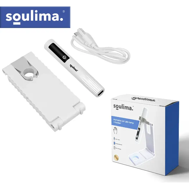 Soulima Draagbare UV LED nagellamp 3 W met 30 en 60 seconden standen, LCD-display, USB-C en houder voor hybride lak
