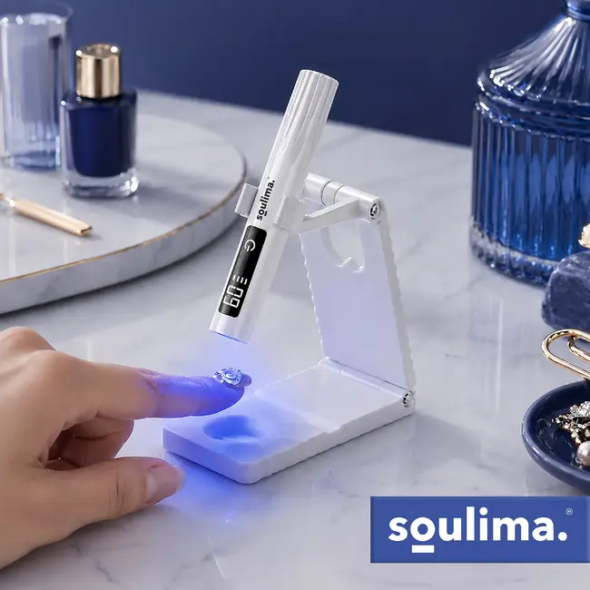 Soulima Draagbare UV LED nagellamp 3 W met 30 en 60 seconden standen, LCD-display, USB-C en houder voor hybride lak