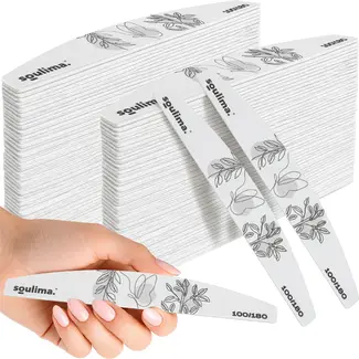 Soulima Nagelvijlen 100 stuks 100/180 grijs zebra, smalle bootvorm met verstevigde kern voor manicure en pedicure