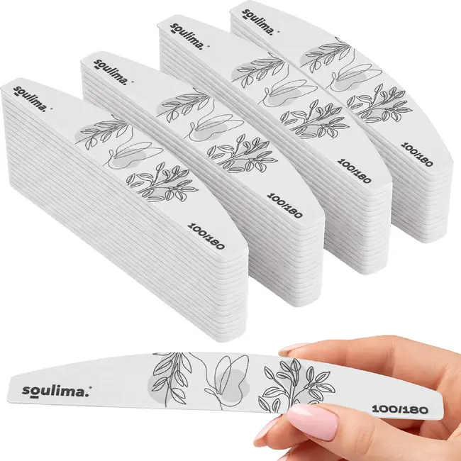 Soulima Nagelvijlen 100 stuks 100/180 grijs zebra, smalle bootvorm met verstevigde kern voor manicure en pedicure