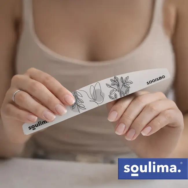Soulima Nagelvijlen 100 stuks 100/180 grijs zebra, smalle bootvorm met verstevigde kern voor manicure en pedicure