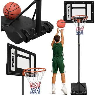 Trizand Staande basketbalpaal 259 cm met verstelbare ringhoogte 150 tot 210 cm, vulbare voet, bord, net en bal