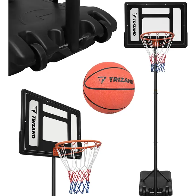 Trizand Staande basketbalpaal 259 cm met verstelbare ringhoogte 150 tot 210 cm, vulbare voet, bord, net en bal