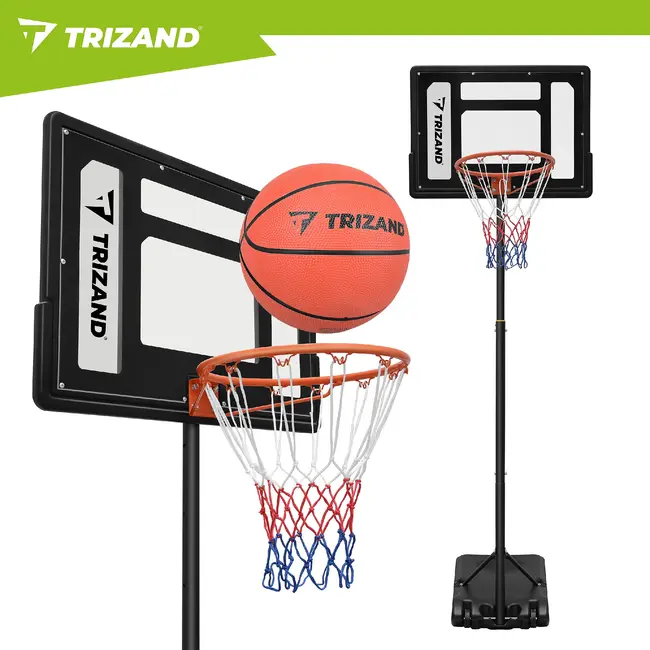 Trizand Staande basketbalpaal 259 cm met verstelbare ringhoogte 150 tot 210 cm, vulbare voet, bord, net en bal