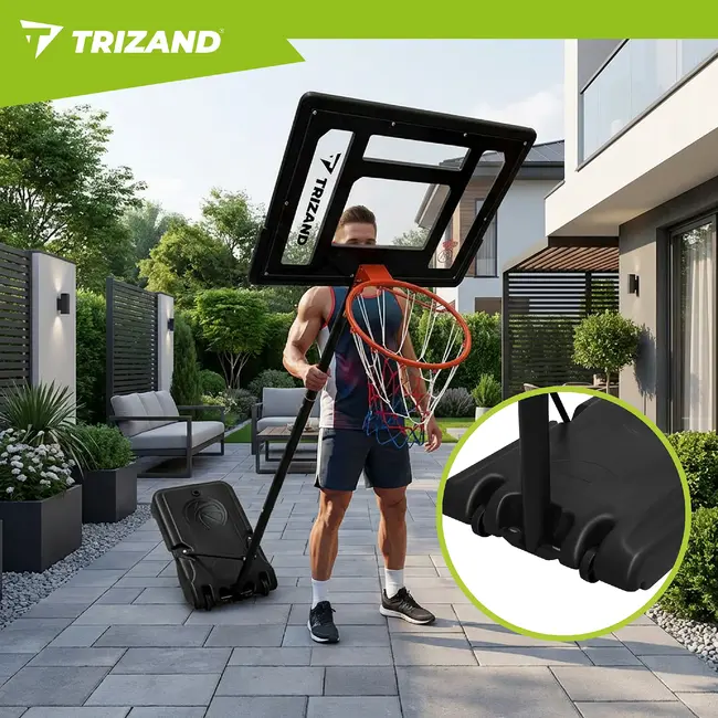 Trizand Staande basketbalpaal 259 cm met verstelbare ringhoogte 150 tot 210 cm, vulbare voet, bord, net en bal