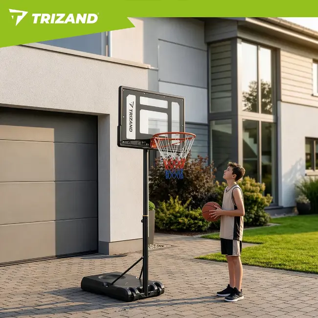 Trizand Staande basketbalpaal 259 cm met verstelbare ringhoogte 150 tot 210 cm, vulbare voet, bord, net en bal