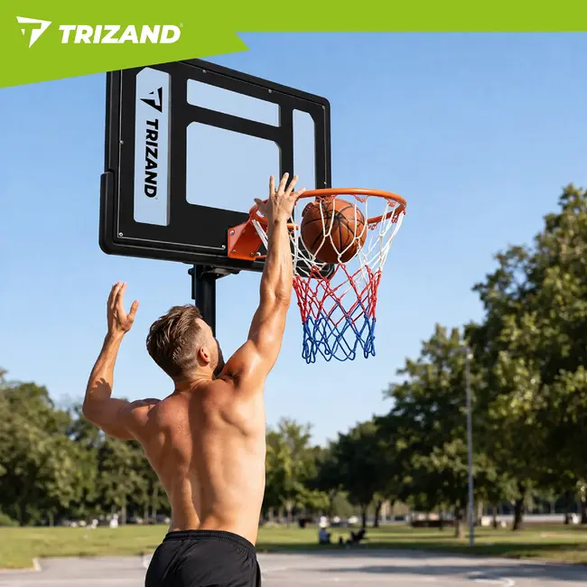 Trizand Staande basketbalpaal 259 cm met verstelbare ringhoogte 150 tot 210 cm, vulbare voet, bord, net en bal