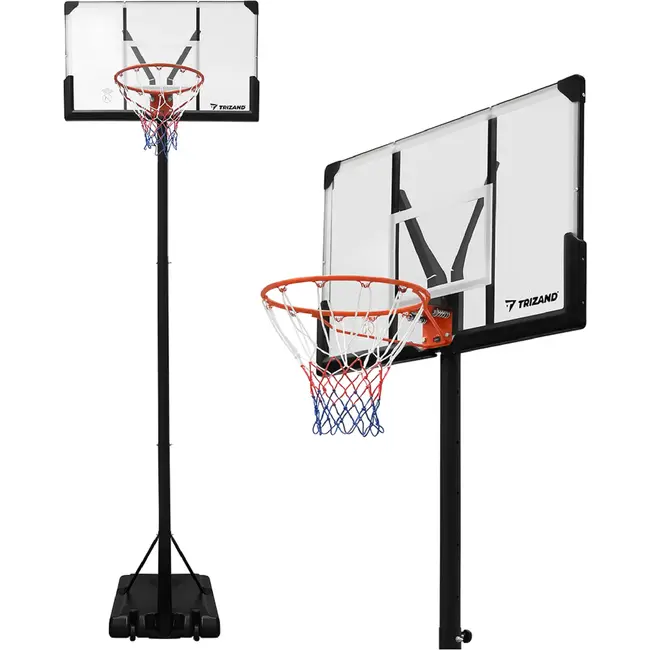 Trizand Verstelbare basketbalpaal 135-305 cm met 112,5 x 71 cm bord, 45 cm ring, wielen en 50 liter basis voor thuisgebruik
