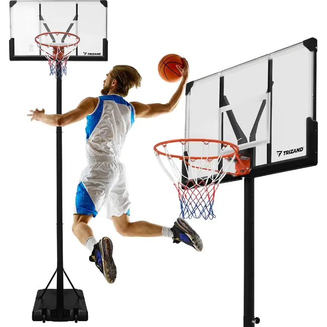 Trizand Verstelbare basketbalpaal 135-305 cm met 112,5 x 71 cm bord, 45 cm ring, wielen en 50 liter basis voor thuisgebruik
