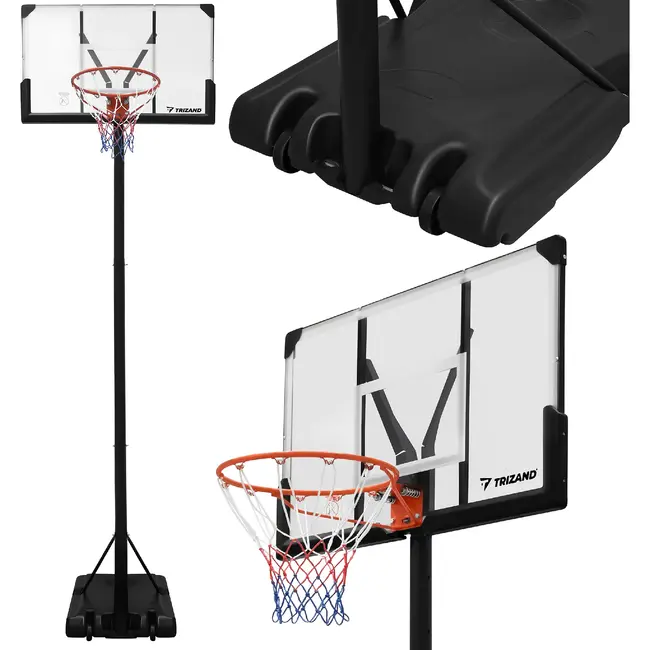 Trizand Verstelbare basketbalpaal 135-305 cm met 112,5 x 71 cm bord, 45 cm ring, wielen en 50 liter basis voor thuisgebruik