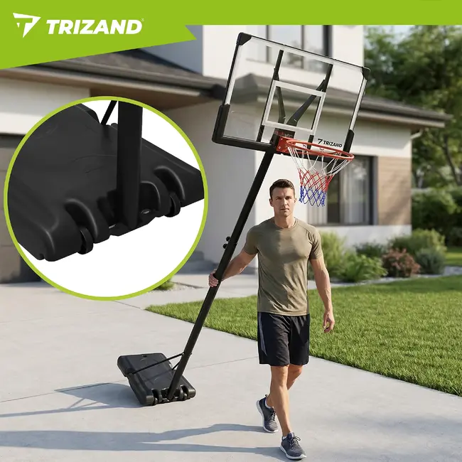 Trizand Verstelbare basketbalpaal 135-305 cm met 112,5 x 71 cm bord, 45 cm ring, wielen en 50 liter basis voor thuisgebruik