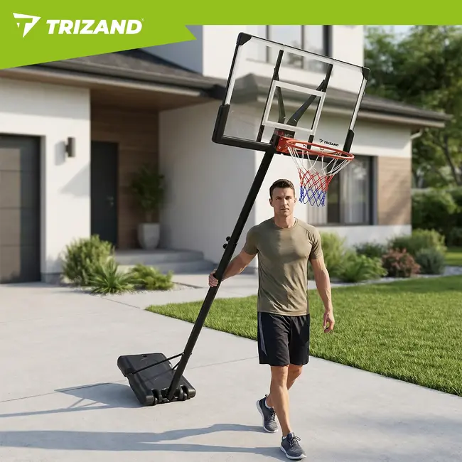Trizand Verstelbare basketbalpaal 135-305 cm met 112,5 x 71 cm bord, 45 cm ring, wielen en 50 liter basis voor thuisgebruik