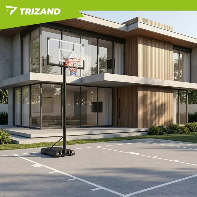 Trizand Verstelbare basketbalpaal 135-305 cm met 112,5 x 71 cm bord, 45 cm ring, wielen en 50 liter basis voor thuisgebruik
