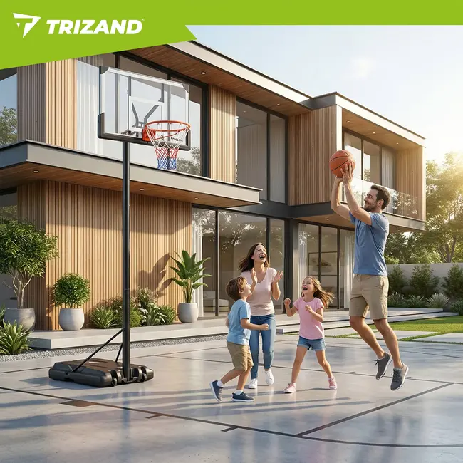 Trizand Verstelbare basketbalpaal 135-305 cm met 112,5 x 71 cm bord, 45 cm ring, wielen en 50 liter basis voor thuisgebruik