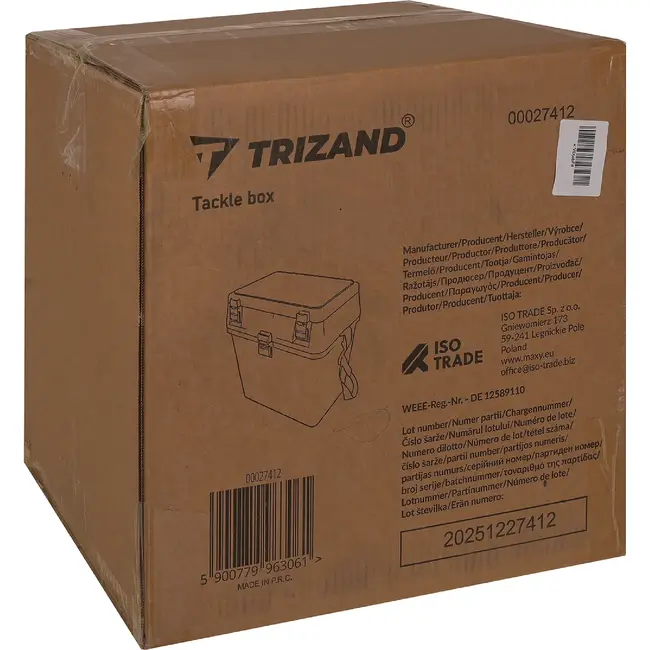 Trizand Zwarte viskoffer 38 x 34 x 21 cm met zitfunctie tot 140 kg, opbergvakken en schouderband voor je visuitrusting onderweg