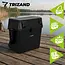 Trizand Zwarte viskoffer 38 x 34 x 21 cm met zitfunctie tot 140 kg, opbergvakken en schouderband voor je visuitrusting onderweg
