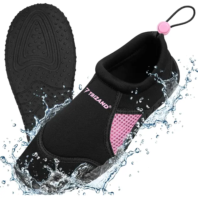 Trizand Zwart roze waterschoenen maat 38 met 5 mm antislipzool, ventilerend gaas en trekkoord voor strand, zwembad en watersport