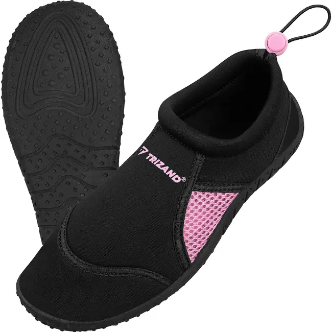Trizand Zwart roze waterschoenen maat 38 met 5 mm antislipzool, ventilerend gaas en trekkoord voor strand, zwembad en watersport