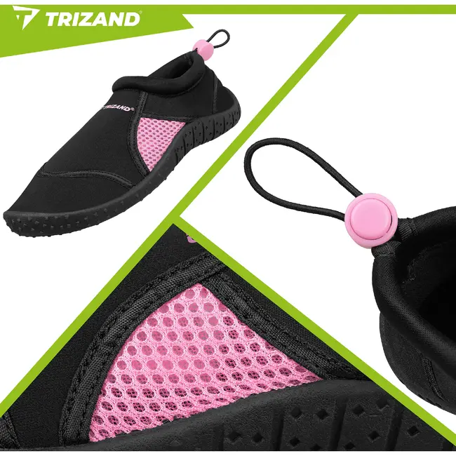 Trizand Zwart roze waterschoenen maat 38 met 5 mm antislipzool, ventilerend gaas en trekkoord voor strand, zwembad en watersport