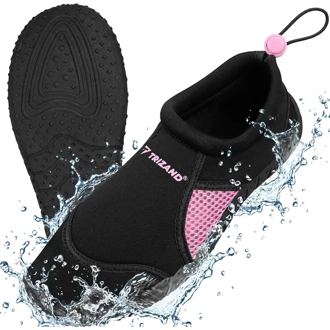 Trizand Zwart roze waterschoenen maat 39 met 5 mm antislipzool, sneldrogende mesh en trekkoord voor strand en zwembad